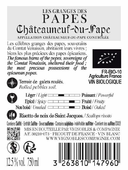 Etiquette Granges des Papes bio blanc